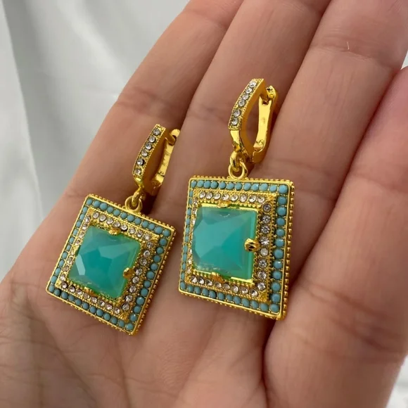 Anthropologie Vintage Gold Plated Color Gold and Turquoise Earrings - Picture 1 of 4